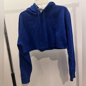 Blue and grey Champion cropped hoodie
